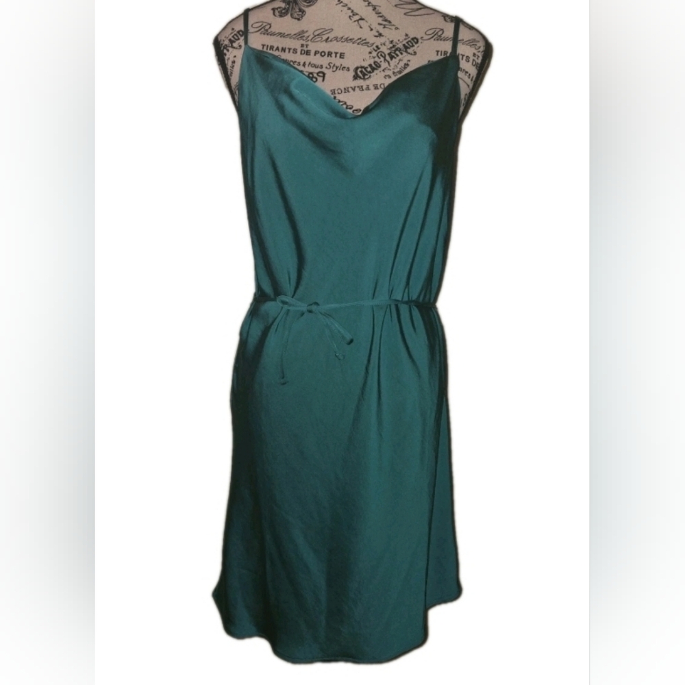 rue21 Emerald Green Slip Dress Silky Bodycon Spaghetti Strap Sz M